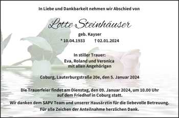 Traueranzeige von Lotte Steinhäuser von 80048