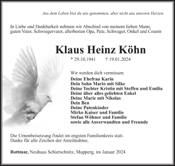 Traueranzeige von Klaus Heinz Köhn von Südthüringer Presse