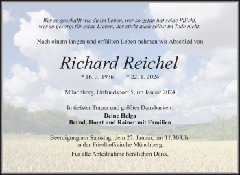 Traueranzeige von Richard Reichel von Frankenpost