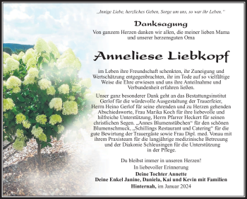 Traueranzeige von Anneliese Liebkopf von 80048