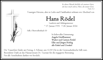 Traueranzeige von Hans Rödel von Frankenpost