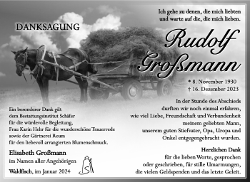 Traueranzeige von Rudolf Großmann von Südthüringer Presse