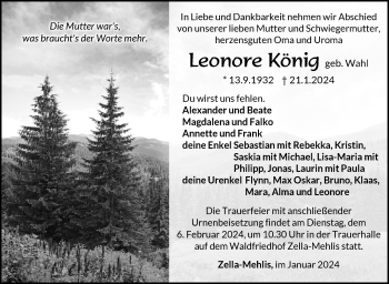 Traueranzeige von Leonore König von Südthüringer Presse