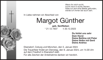 Traueranzeige von Margot Günther von 80048
