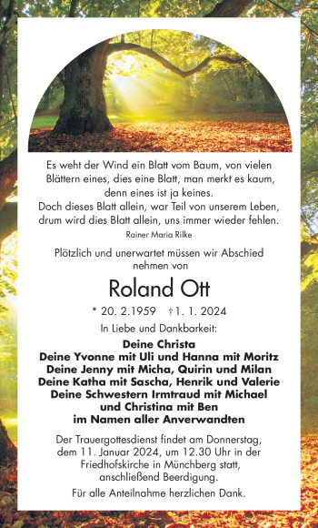 Traueranzeige von Roland Ott von 80048