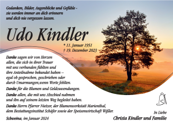 Traueranzeige von Udo Kindler von Südthüringer Presse