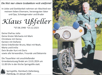 Traueranzeige von Klaus Ußfeller von 80048