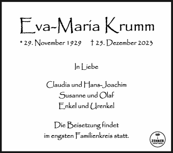Traueranzeige von Eva Maria Krumm von 80048