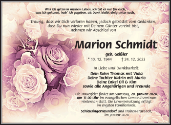 Traueranzeige von Marion Schmidt von 80048