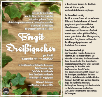 Traueranzeige von Birgit Dreißigacker von Südthüringer Presse