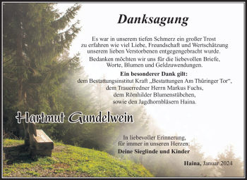 Traueranzeige von Hartmut Gundelwein von 80048