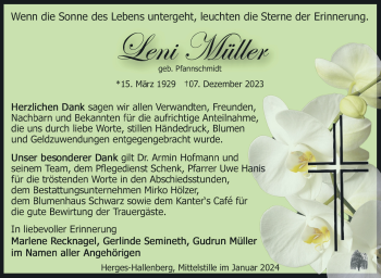 Traueranzeige von Leni Müller von 80048