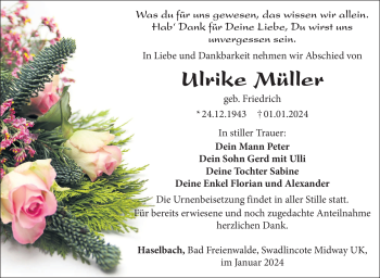 Traueranzeige von Ulrike Müller von 80048