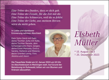 Traueranzeige von Elsbeth Müller von 80048