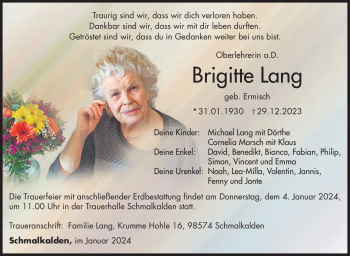 Traueranzeige von Brigitte Lang von 80048