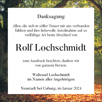 Traueranzeige von Rolf Lochschmidt von Südthüringer Presse