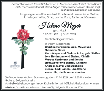 Traueranzeige von Helene Meyer von 80048