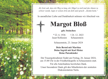 Traueranzeige von Margot Bloß von 80048