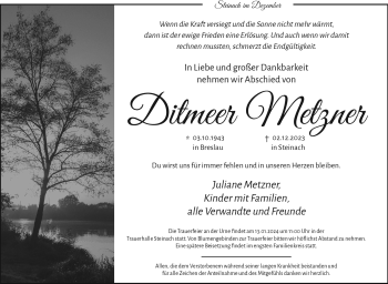 Traueranzeige von Ditmeer Metzner von 80048