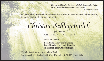 Traueranzeige von Christine Schlegelmilch von 80048