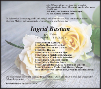 Traueranzeige von Ingrid Bastam von 80048