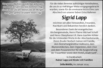 Traueranzeige von Sigrid Lapp von 80048