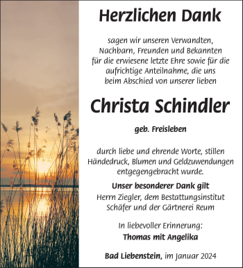 Traueranzeige von Christa Schindler von 80048