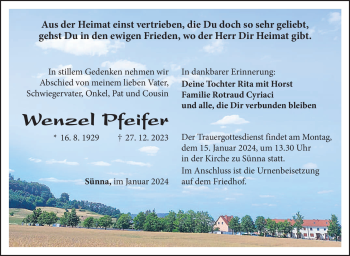 Traueranzeige von Wenzel Pfeifer von 80048