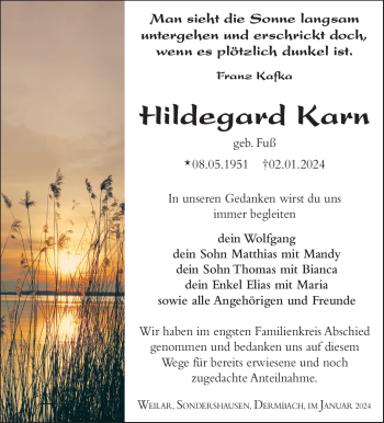 Traueranzeige von Hildegard Karn von 80048