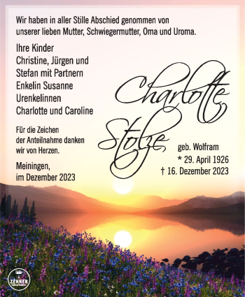 Traueranzeige von Charlotte Stolze von 80048