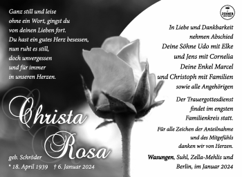 Traueranzeige von Christa Rosa von 80048