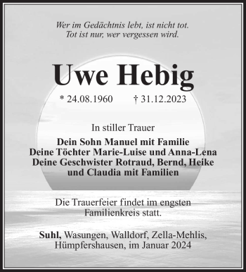 Traueranzeige von Uwe Hebig von 80048