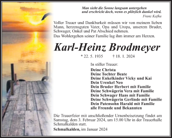 Traueranzeige von Karl-Heinz Brodmeyer von Südthüringer Presse