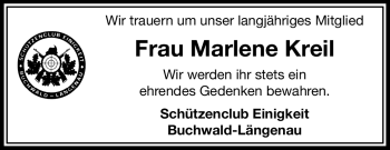 Traueranzeige von Marlene Kreil von 80048