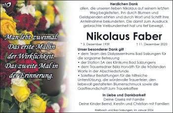 Traueranzeige von Nikolus Faber von 80048