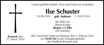Traueranzeige von Ilse Schuster von Neue Presse Coburg