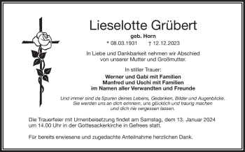 Traueranzeige von Lieselotte Grübert von 80048