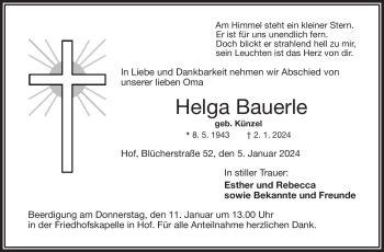 Traueranzeige von Helga Bauerle von 80048