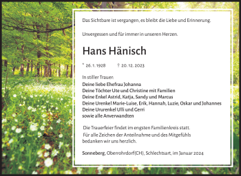 Traueranzeige von Hans Hänisch von 80048