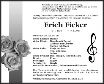 Traueranzeige von Erich Ficker von Südthüringer Presse