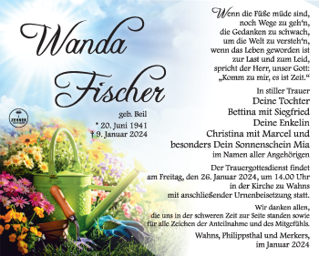 Traueranzeige von Wanda Fischer von 80048