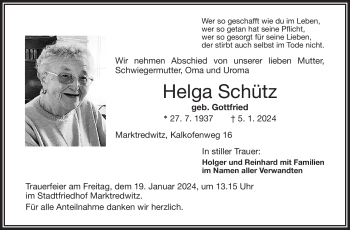 Traueranzeige von Helga Schütz von 80048