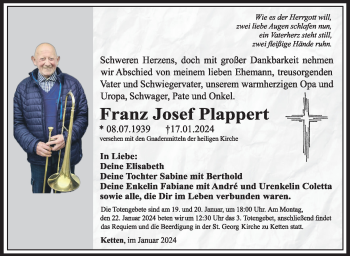 Traueranzeige von Franz Josef Plappert von 80048