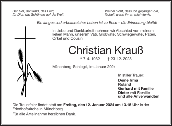 Traueranzeige von Christian Krauß von 80048