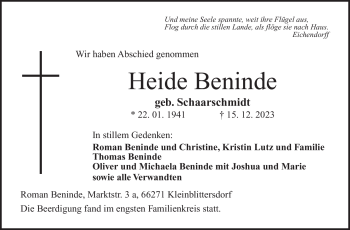 Traueranzeige von Heide Beninde von 80048