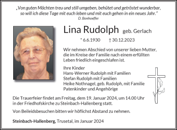 Traueranzeige von Lina Rudolph von 80048