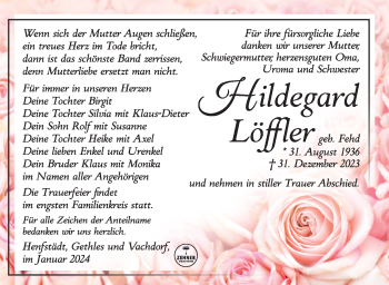 Traueranzeige von Hildegard Löffler von 80048
