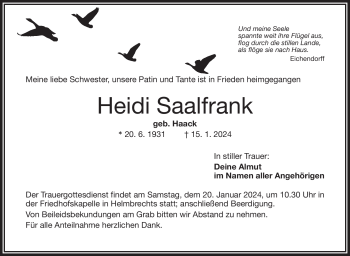 Traueranzeige von Heidi Saalfrank von 80048