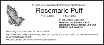 Traueranzeige von Rosemarie Puff von Neue Presse Coburg