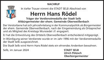 Traueranzeige von Hans Rödel von Frankenpost